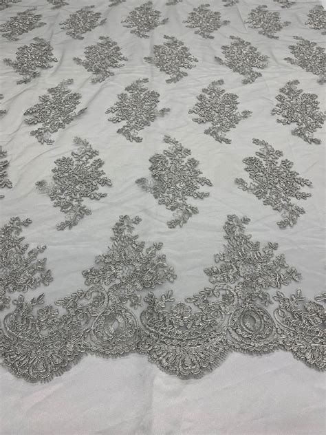 silver metallic mesh lace fabric by the yard|Silver Metallic Lace Fabric .